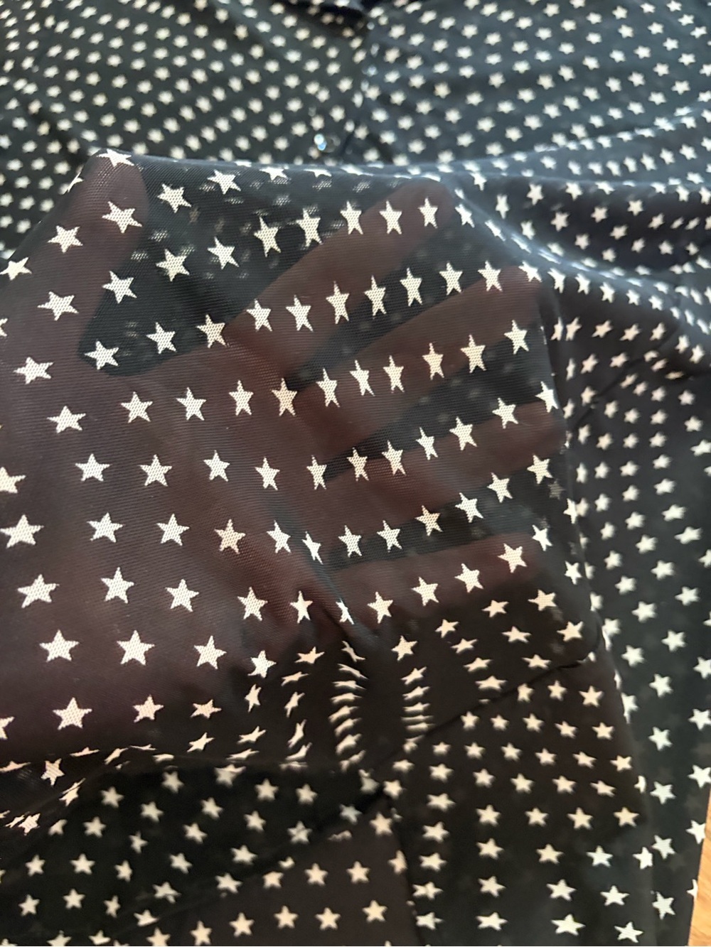 Cabi Black Mesh Star Print Button Down Blouse Long Sleeve Sheer Top Size M - Picture 6 of 7